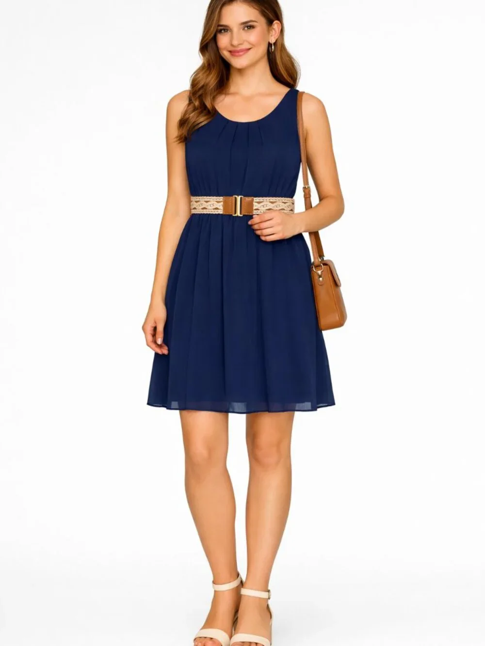 By & By Navy Sleeveless Belted Dress Pleats and Elasticized Waist NWT XS Junior